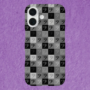 Bass Clef Muziekpatroon Grijs en Zwart iPhone 16 Hoesje