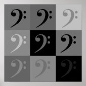 Bass Clef Patroon Zwart Grijs Poster (Voorkant)