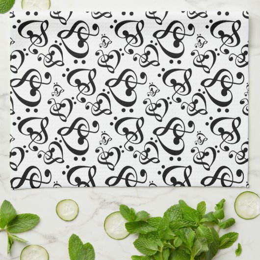 Bass Clef Treble Clef Hearts Music Pattern-handdoe Theedoek (Gevouwen)