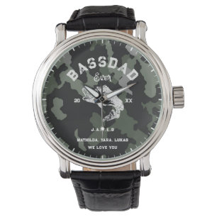 BASS DAD EVER Funny Vist Vaderdag Camouflag Horloge