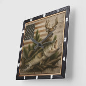 Bass Deer Amerikaanse vlag Vierkante Klok (Hoek)
