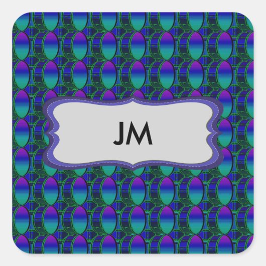 Bass Drum Shades of Blue Pattern Monogram Sticker (Voorkant)