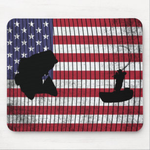 Bass en Fisherman over Amerikaanse vlag Vissen Muismat