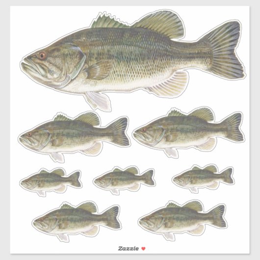 Bass Fish Custom Cut Vinyl Stickers Set (Vel)