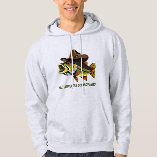 Bass Fish Reel Mannen Draag Cowboy Petten Hoodie (Voorkant)