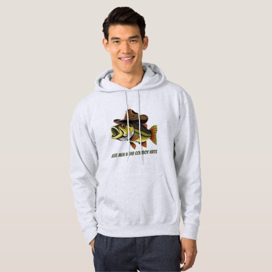 Bass Fish Reel Mannen Draag Cowboy Petten Hoodie (Voorkant volledig)