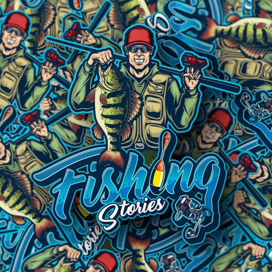 Bass Fisherman Fish Rod Sticker | Afgesneden Stick