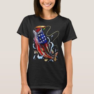 Bass Fishing Fish American Flag Dad Father Fourth T-shirt