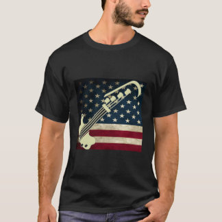 Bass Gitaar US Flag T-shirt Bass Player T-shirt