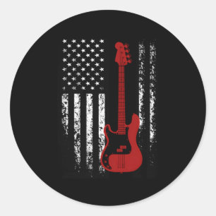 Bass Guitar American Flag Bass Guitar Ronde Sticker