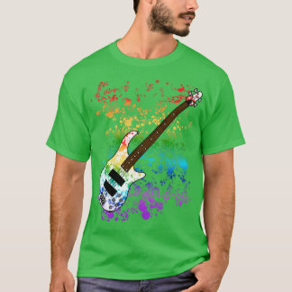 Bass Guitar Rainbow Kleuren Bassist Musicus T-shirt