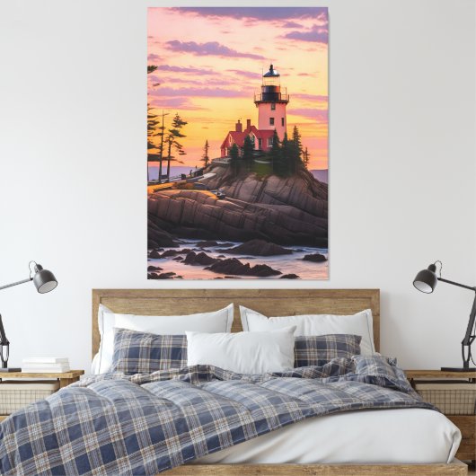 Bass Harbour Head Lighthouse Sunrise Canvas Afdruk (Insitu (Slaapkamer))