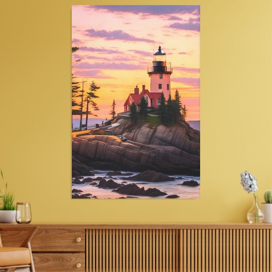 Bass Harbour Head Lighthouse Sunrise Canvas Afdruk (Insitu (Woonkamer))