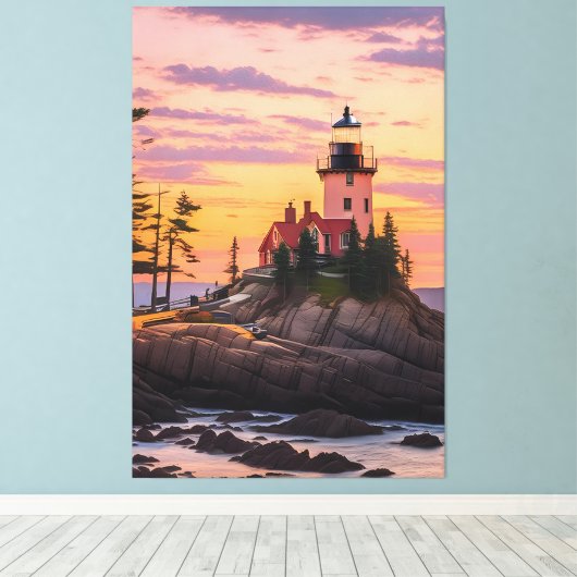 Bass Harbour Head Lighthouse Sunrise Canvas Afdruk (Insitu (Houten vloer))
