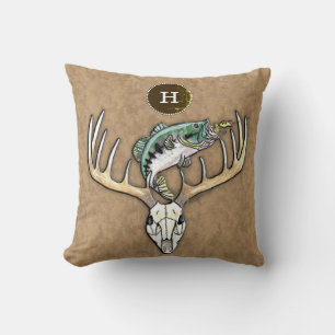 Bass Jumping over Deer Horns Skull Monogram Kussen