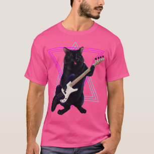 Bass kitty cat speelt gitaarrots en r t-shirt