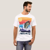 Bass Mouth Retro Sunset Jumping Fish T-shirt (Voorkant volledig)