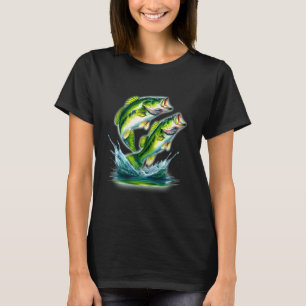 Bass Vis Springt x Zonsondergang Golf Waterverf T-shirt