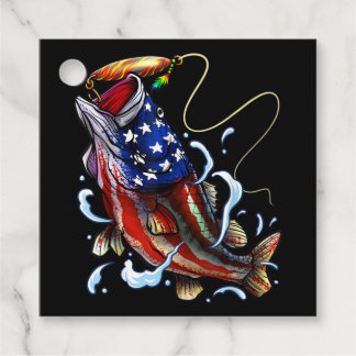 Bass Vissen Fish American Flag Patriotic Vist Bedankjes Labels