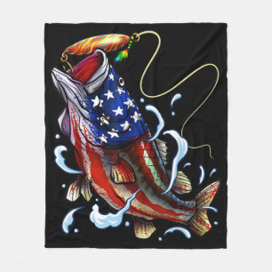 Bass Vissen Fish American Flag Patriotic Vist Fleece Deken