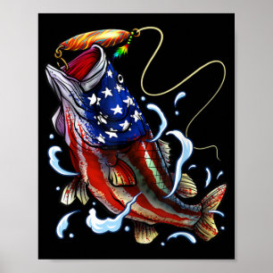 Bass Vissen Fish American Flag Patriotic Vist Poster