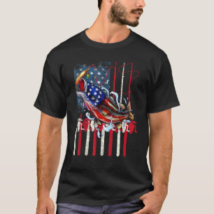 Bass Vissen Rod Tee Vissen Vis Amerikaanse Vlag T-shirt