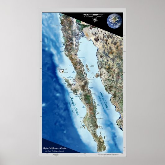 Basse Californie, Mexique poster par satellite (Devant)
