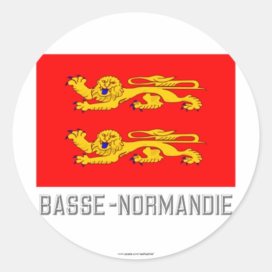 Basse-Normandie vlag met naam Ronde Sticker (Voorkant)