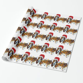 Basset gepantserd met kerstlampjes cadeaupapier