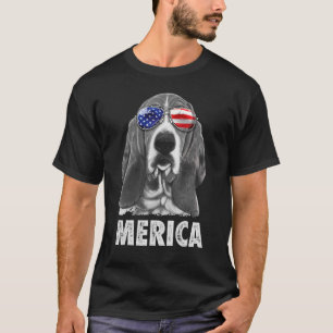 Basset Hond 4 juli Merica Mannen Amerikaanse vlag T-shirt