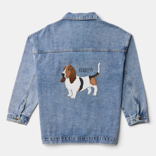 Basset hond cartoon illustratie denim jacket (Achterkant)