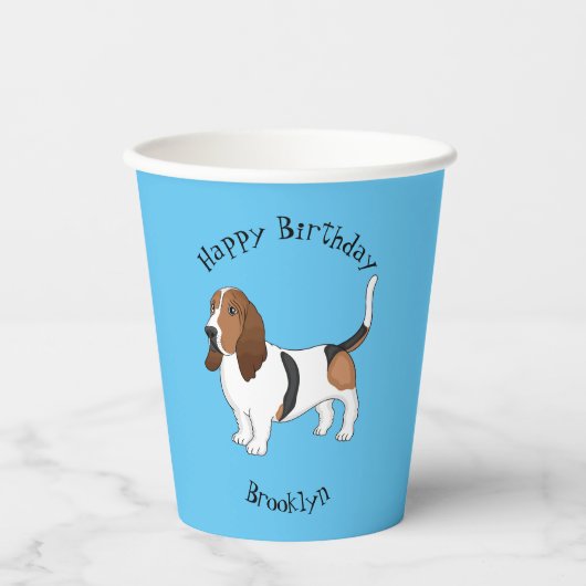 Basset hond cartoon illustratie papieren bekers (Voorkant)