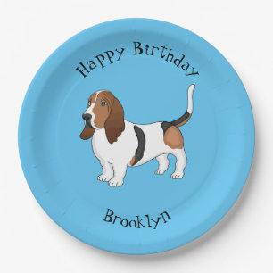 Basset hond cartoon illustratie papieren bordje