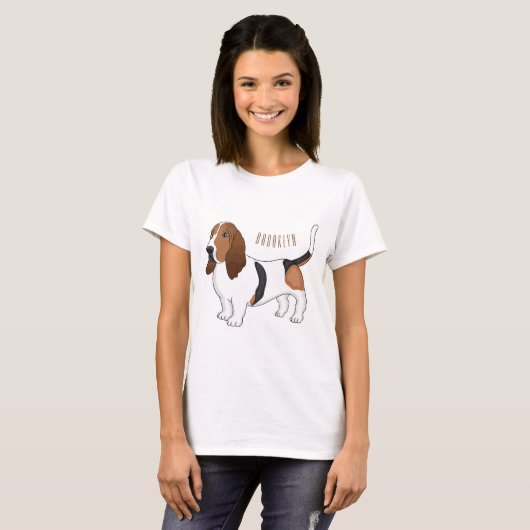 Basset hond cartoon illustratie t-shirt (Voorkant volledig)