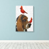 Basset Hond en vogels Canvas Afdruk (Insitu (Houten vloer))