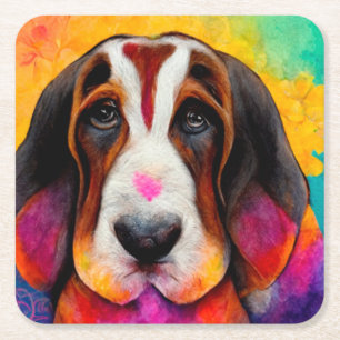 Basset hond schattige hond vierkante kartonnen onderzetter