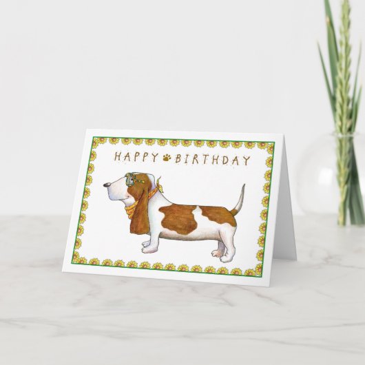Basset Hound Bonne carte de voeux d'anniversaire (Devant)