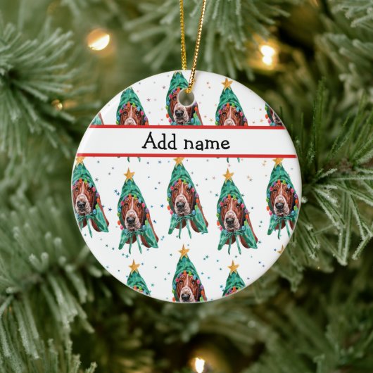 Basset Hound Breed Dog Pattern sterren Kerstmis Keramisch Ornament (Boom)