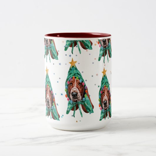 Basset Hound Breed Dog Pattern sterren Kerstmis Tweekleurige Koffiemok (Center)