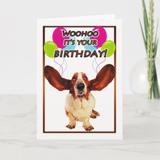 basset hound carte d'anniversaire - Woohoo c'est v (Devant)