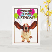 basset hound carte d'anniversaire - Woohoo c'est v (Fleur jaune)