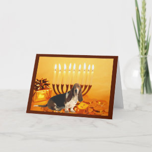 Basset Hound Chanukah Kaart Menorah