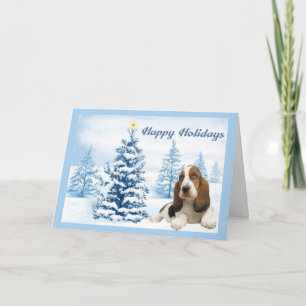 Basset Hound Christmas Kaart Blue Tree