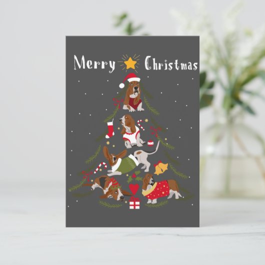 Basset Hound Christmas Tree Xmas Dog Lover  Bedankkaart (Staand voorkant)