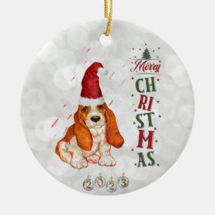 Basset Hound Cute Dog Kerstmis 2021 Keramisch Ornament