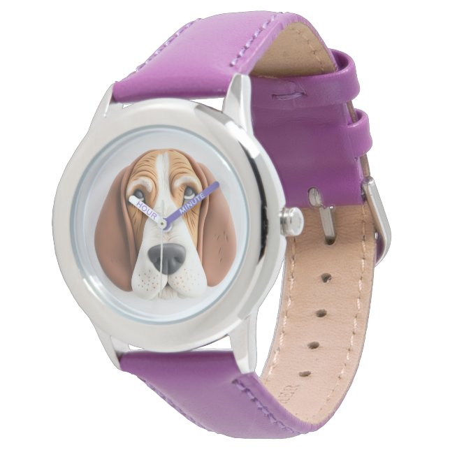 Basset Hound Dog 3D geïnspireerd Horloge (Gekanteld)