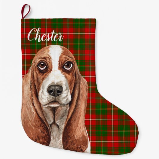 Basset Hound Dog - Aangepast Grote Kerstsok (Voorkant)