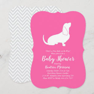Basset Hound Dog Baby shower Girl Pink Kaart