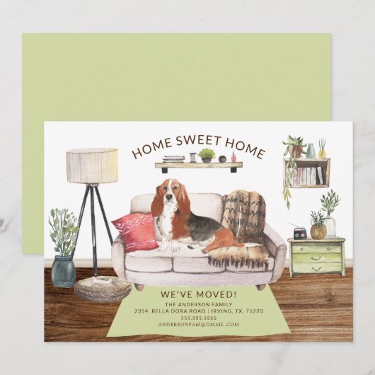 Basset Hound Dog Bewegende Aankondiging (Voorkant / Achterkant)