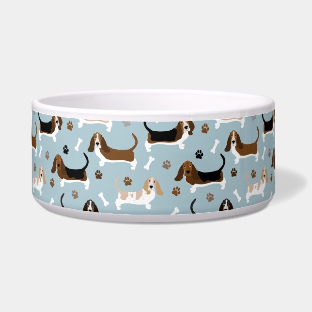 Basset Hound Dog Bones and Paws Bowl Voerbakje (Voorkant)